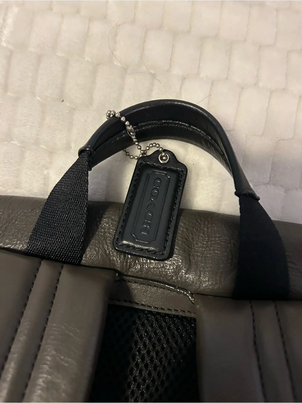 Coach Men's Backpack in Brown with Black and Gray Stripes